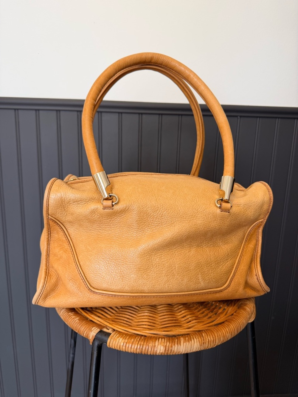 Vintage Tre Vero Caramel Leather Top-Handle Shoulder Bag